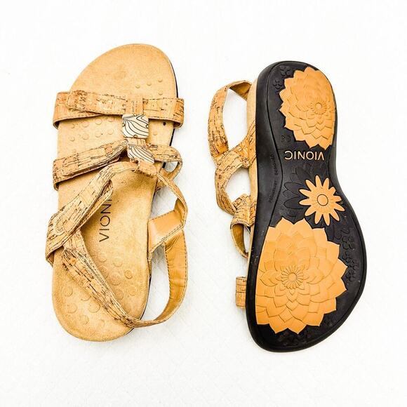 Vionic Amber Cork Gold Adjustable Multi Strap Comfort Sandal Size 8 - Picture 3 of 4